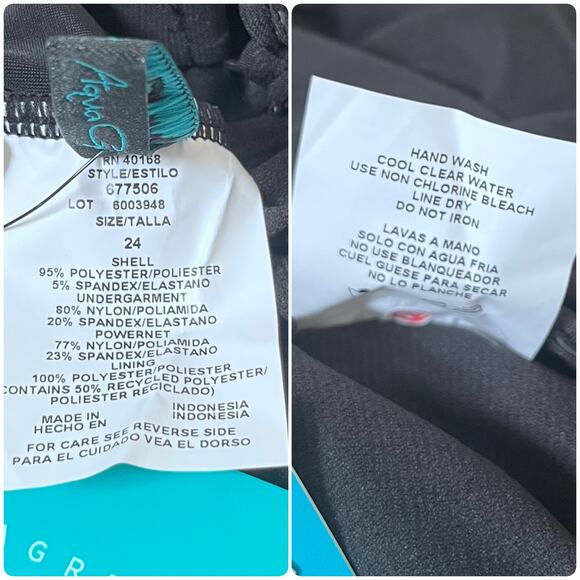 Aqua Green Black High Neck One Piece Attached Brief Swim Dress Plus Size 24 New - Picture 12 of 13